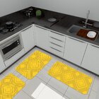 Kit De 3 Tapetes Para Cozinha Emborrachados Amarelo Geométrico