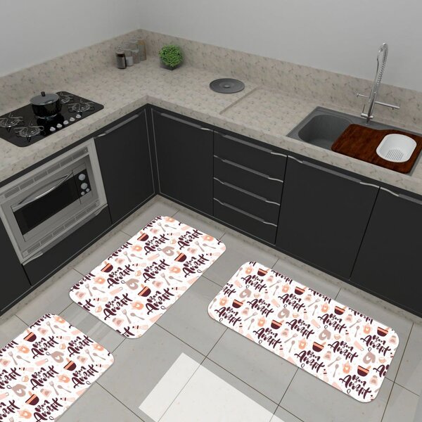Kit De 3 Tapetes Para Cozinha Emborrachados Bom Apetite