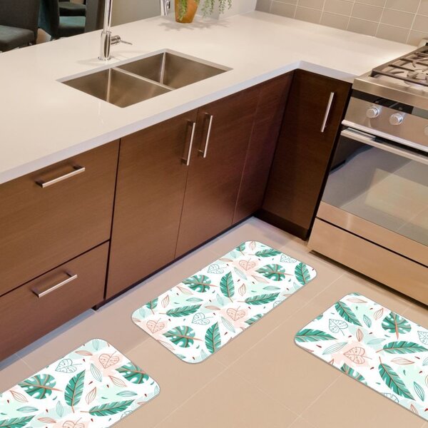 Kit De 3 Tapetes Para Cozinha Emborrachados Folhas Diversas