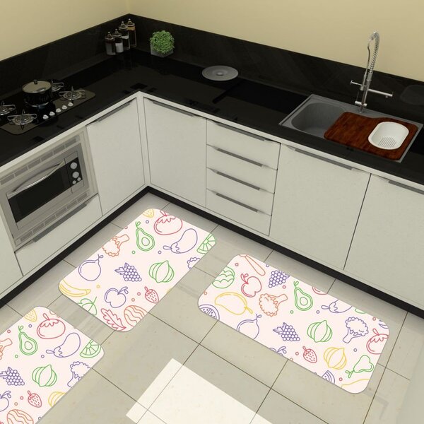 Kit De 3 Tapetes Para Cozinha Emborrachados Frutas