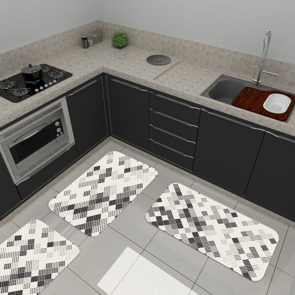 Kit De 3 Tapetes Para Cozinha Emborrachados Geometric Modern