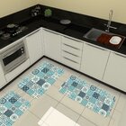 Kit De 3 Tapetes Para Cozinha Emborrachados Ladrilhos Azul