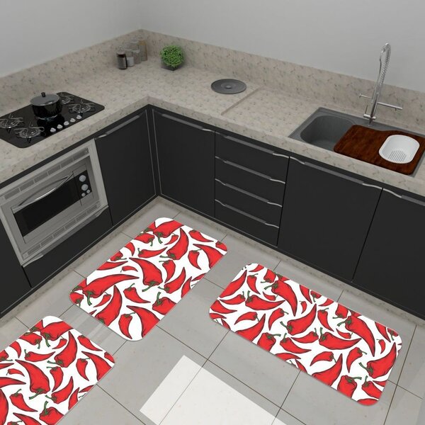 Kit De 3 Tapetes Para Cozinha Emborrachados Pimenta