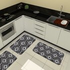 Kit De 3 Tapetes Para Cozinha Emborrachados Preto Triângulos