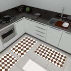 Kit De 3 Tapetes Para Cozinha Emborrachados Quadrados Marrom