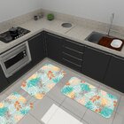 Kit De 3 Tapetes Para Cozinha Emborrachados Verde Folhas