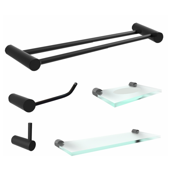 Kit De 5 Acessórios Para Banheiro Preto Toalheiro Duplo Luxo