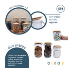 Kit De 6 Potes De Vidro Tampa De Bambu E Trava 700ml, 1l E 1,
