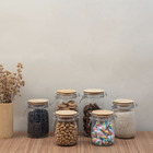 Kit De 6 Potes De Vidro Tampa De Bambu E Trava 700ml, 1l E 1,