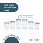 Kit De 6 Potes De Vidro Tampa De Bambu E Trava 700ml, 1l E 1,