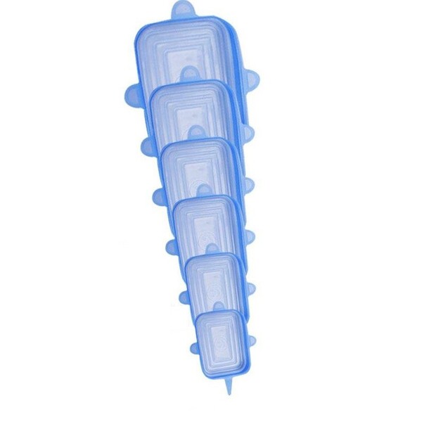 Kit De 6 Tampas Quadradas De Silicone Universal - Azul