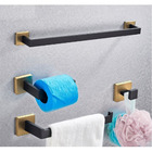 Kit De Acessórios Banheiro Preto Fosco Dourado Escovado 4 Pç