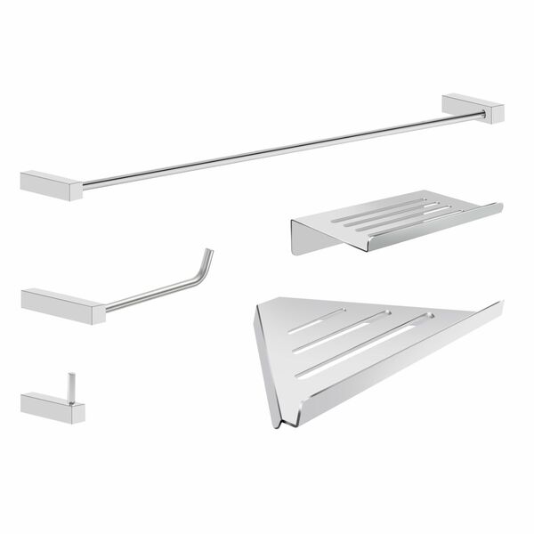 Kit De Acessórios Para Banheiro 5 Peças Metal Escovado Troia