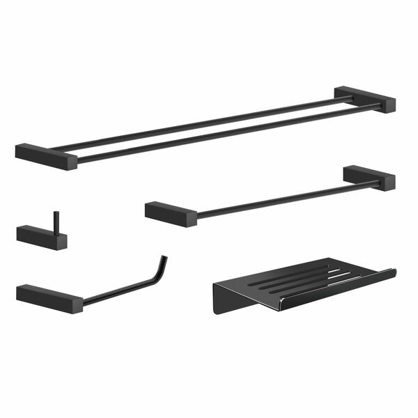 Kit De Acessórios Para Banheiro 5 Peças Metal Preto Fosco Tro