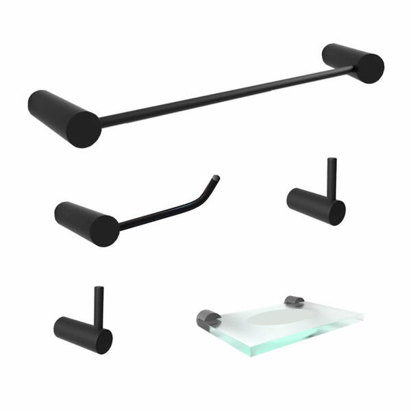 Kit De Acessórios Para Banheiro 5 Peças Preto Fosco Luxo 555L