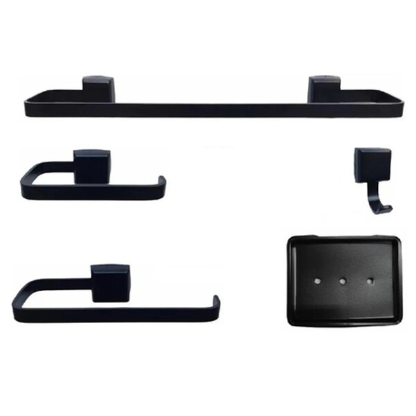 Kit De Acessórios Para Banheiro 5 Peças Preto Linha Luxo