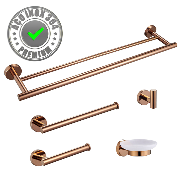 Kit De Acessórios Para Banheiro 5 Peças Rose Gold Tubular Aço