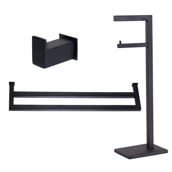 Kit De Acessórios Para Banheiro Com 3 Peças Em Aço Inox Preto