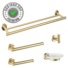Kit de Acessórios Para Banheiro Dourado Escovado Aço Inox 5 P