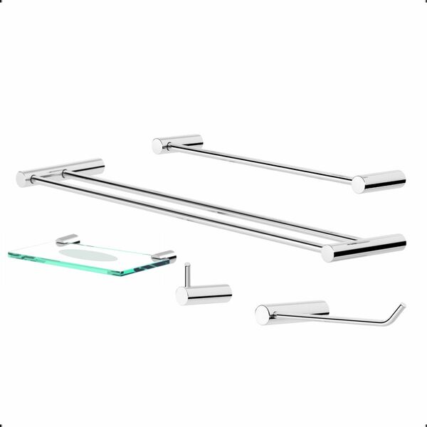 Kit De Acessórios Para Banheiro Duplo Prata 5 Peças Orion