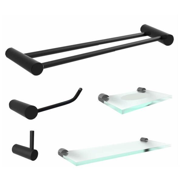 Kit De Acessórios Para Banheiro Duplo Redondo Preto Luxo 551L