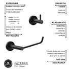 Kit De Acessórios Para Banheiro Lavabo Preto Fosco Atenas