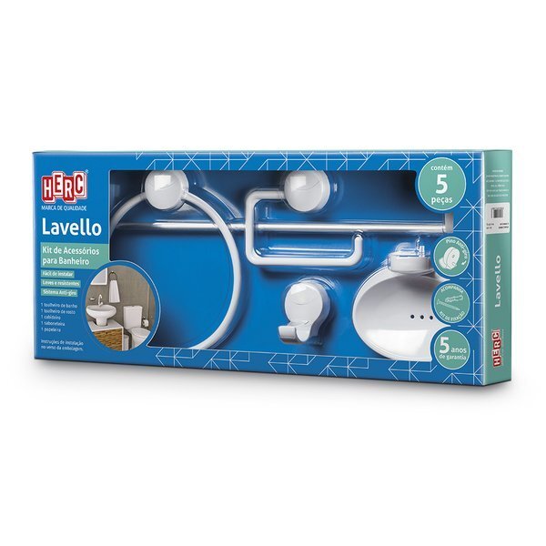 Kit De Acessórios Para Banheiro Lavello Branco 05 Peças -  He