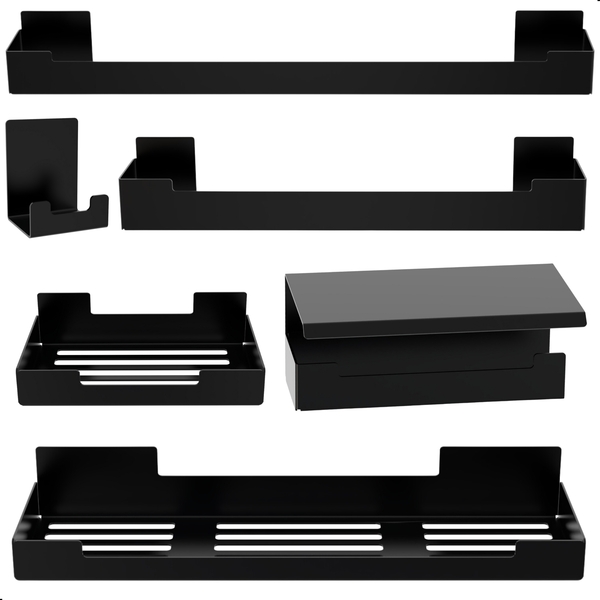 Kit De Acessórios Para Banheiro Preto Com Adesivo 6 Pcs Elg