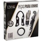 Kit De Acessórios Para Vinho 4 Peças Lyor Em Aço Inox Preto P