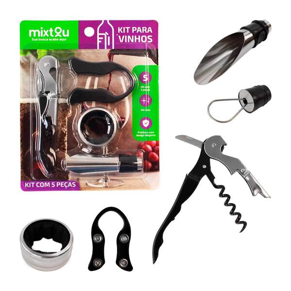 Kit De Acessórios Para Vinho Com 5 Peças Inoxidável