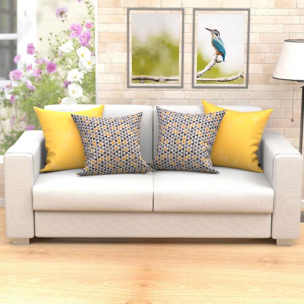 Kit De Almofada Amarela Grande Estampada Decorativa 4 Unidade