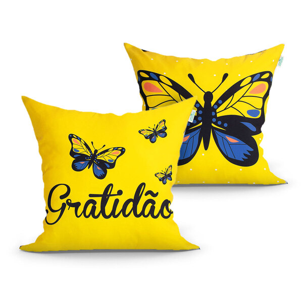 Kit De Almofada Amarela Gratidão Estampada 2 Unidades 45cm X