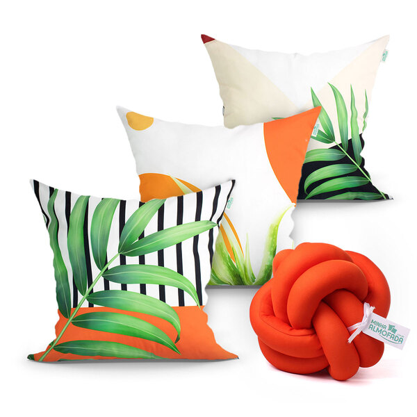 Kit De Almofada Para Quarto Laranja Estampada 3 Unidades 45cm