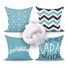 Kit De Almofada Para Sala Azul Frases 45cm X 45cm Com Refil D