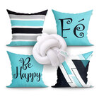 Kit De Almofada Para Sala Estampada 4 Unidades Fé Azul 45cm X