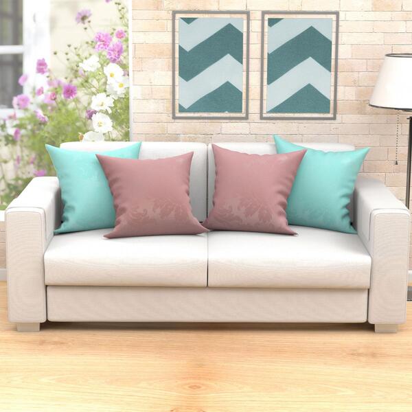 Kit De Almofada Para Sala Grande Azul E Rosê 4 Unidades 60cm