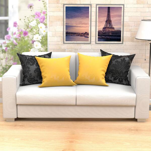 Kit De Almofada Para Sala Graned Preta E Amarela 4 Unidades 6