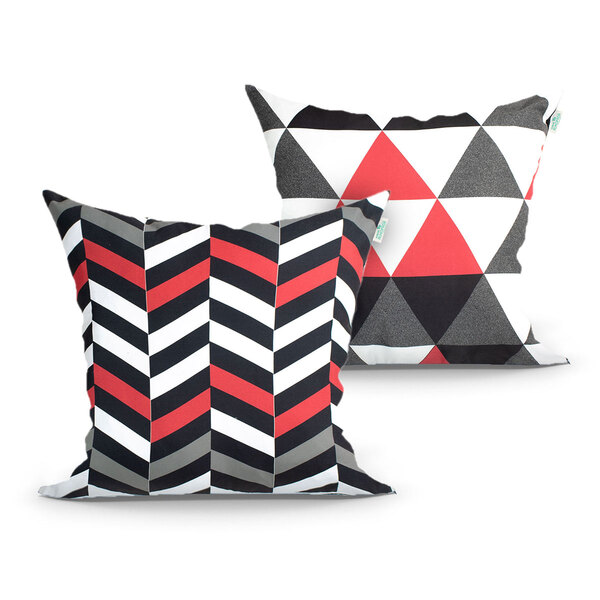 Kit De Almofada Vermelha Geométrica Estampada 2 Unidades 45cm