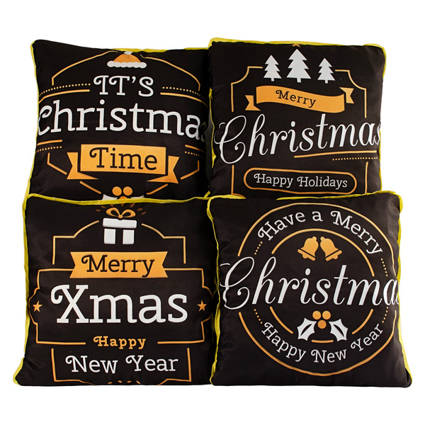 Kit De Almofadas Cheias Natalina New Year Preto 04 Peças