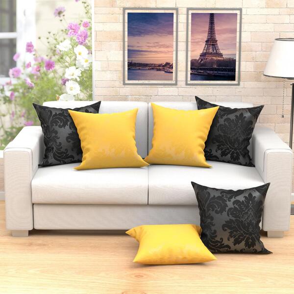 Kit De Almofadas Preto E Amarelo Para Sala 60cm X 60cm 6 Unid