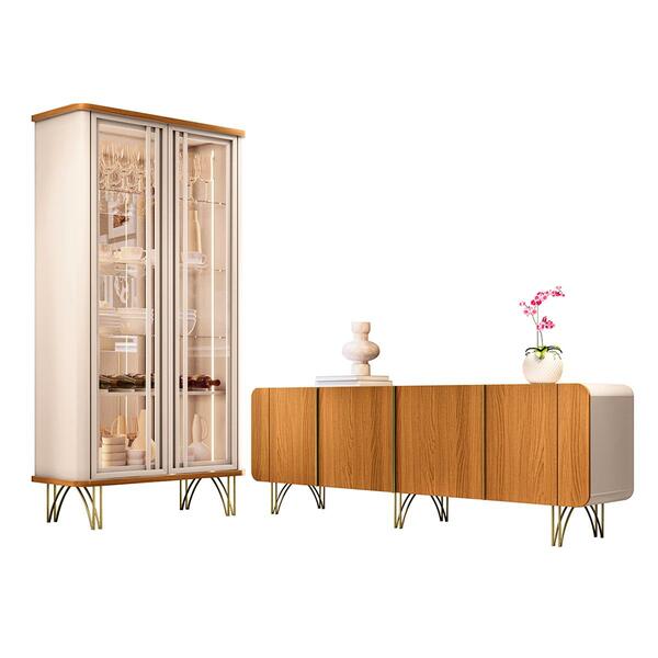Kit De Aparador Buffet Saluti E Cristaleira Evora Pés De Aço