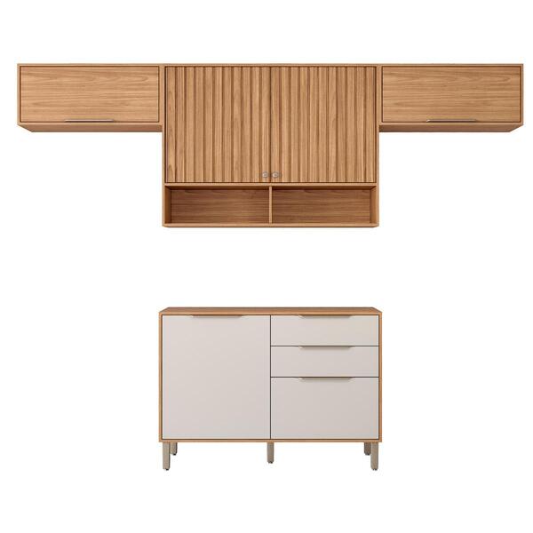 Kit De Armario Aereo E Balcão De 120 Cm E 2 Aereo De 80 Cm