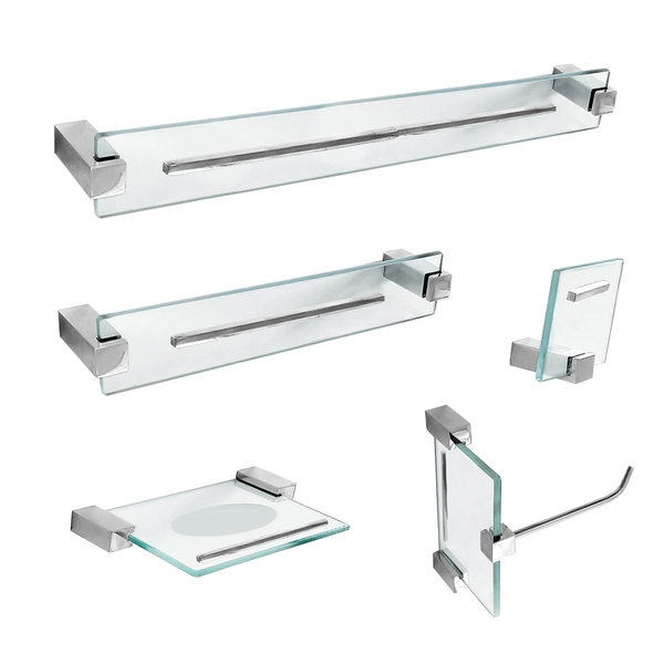 Kit De Banheiro Acessórios Em Vidro 5 Peças Exclusive 700ex G