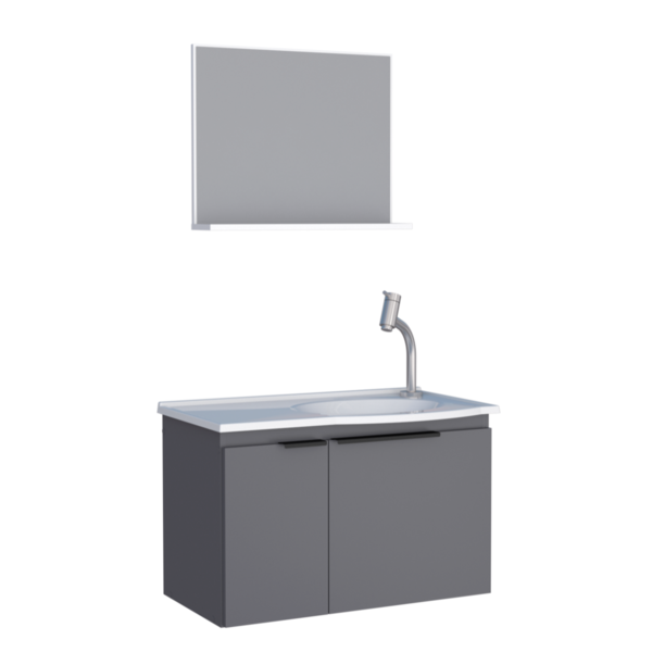 Kit De Banheiro Com Espelho Baku Cinza