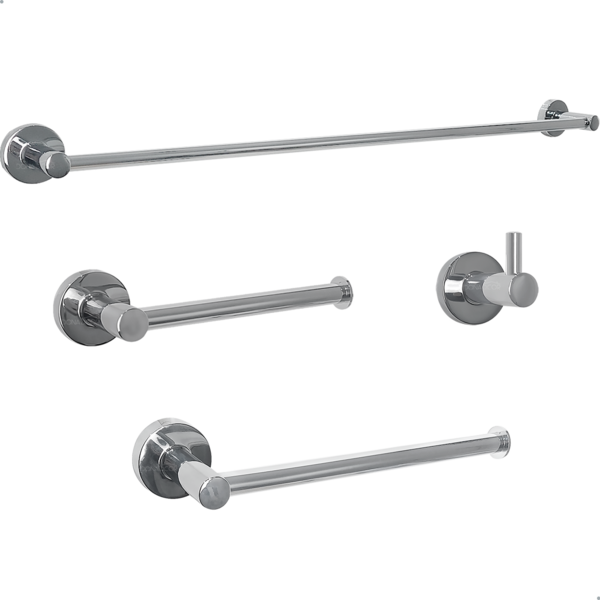Kit de Banheiro Cromado 4 Peças Metal Inox Suporte Parede Ret