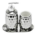 Kit De Banheiro Lavabo 3 Peças Estilo Martelado Prata 3871