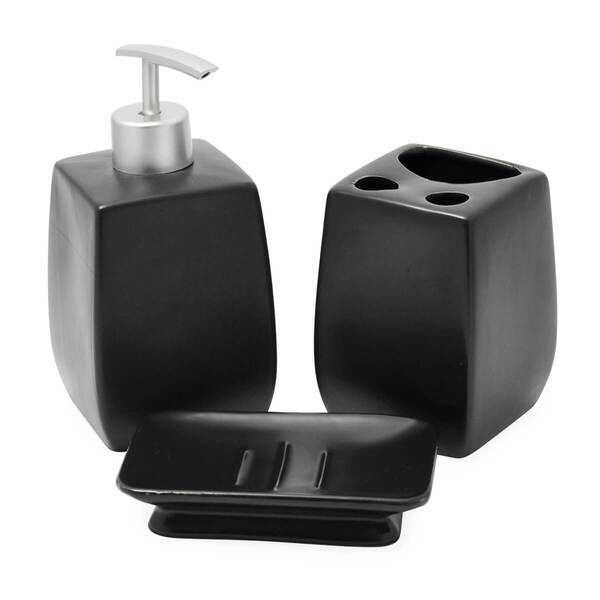 Kit De Banheiro Lavabo 3 Peças Preto Fosco Liso Quadrado Kypto