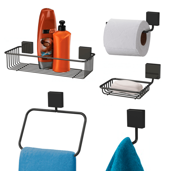 Kit De Banheiro Preto Aramado Com 5 Peças Bianco Nero