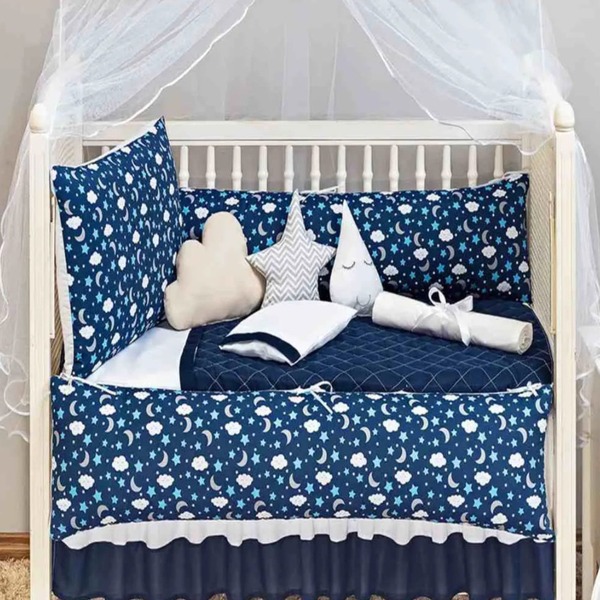 Kit De Berço Sublimado 8 Peças - Nuvem Rosa