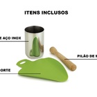 Kit De Caipirinha 3 Peças Copo Inox 650 Ml Tábua Pilão Forma